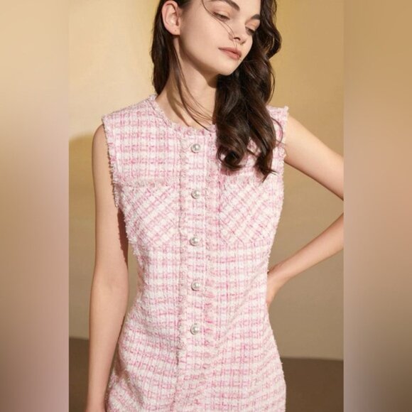 NWT J.ING Jing Pink Tweed Sleeveless Mini Dress - Picture 4 of 12